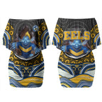 Parramatta Eels Couples Matching Off Shoulder Short Dress and Long Sleeve Button Shirt The Scream of Lightning Eyes - Indigenous Dot Ripping Effect