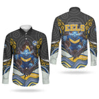 Parramatta Eels Couples Matching Off The Shoulder Long Sleeve Dress and Long Sleeve Button Shirt The Scream of Lightning Eyes - Indigenous Dot Ripping Effect