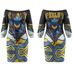 Parramatta Eels Couples Matching Off The Shoulder Long Sleeve Dress and Long Sleeve Button Shirt The Scream of Lightning Eyes - Indigenous Dot Ripping Effect