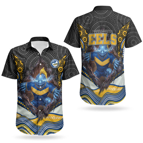 Parramatta Eels Couples Matching Puletasi and Hawaiian Shirt The Scream of Lightning Eyes - Indigenous Dot Ripping Effect