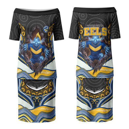 Parramatta Eels Couples Matching Puletasi and Hawaiian Shirt The Scream of Lightning Eyes - Indigenous Dot Ripping Effect