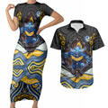 Parramatta Eels Couples Matching Short Sleeve Bodycon Dress and Hawaiian Shirt The Scream of Lightning Eyes - Indigenous Dot Ripping Effect
