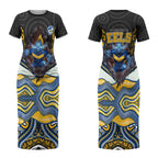 Parramatta Eels Couples Matching Short Sleeve Bodycon Dress and Long Sleeve Button Shirt The Scream of Lightning Eyes - Indigenous Dot Ripping Effect