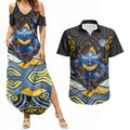 Parramatta Eels Couples Matching Summer Maxi Dress and Hawaiian Shirt The Scream of Lightning Eyes - Indigenous Dot Ripping Effect