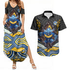 Parramatta Eels Couples Matching Summer Maxi Dress and Hawaiian Shirt The Scream of Lightning Eyes - Indigenous Dot Ripping Effect