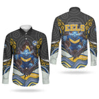 Parramatta Eels Couples Matching Summer Maxi Dress and Long Sleeve Button Shirt The Scream of Lightning Eyes - Indigenous Dot Ripping Effect