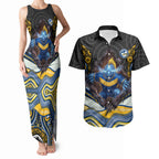 Parramatta Eels Couples Matching Tank Maxi Dress and Hawaiian Shirt The Scream of Lightning Eyes - Indigenous Dot Ripping Effect