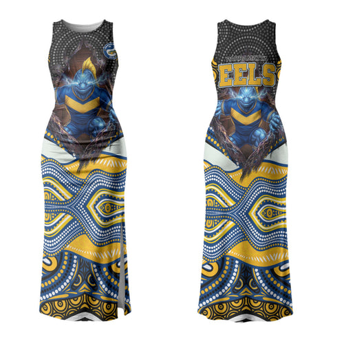 Parramatta Eels Couples Matching Tank Maxi Dress and Hawaiian Shirt The Scream of Lightning Eyes - Indigenous Dot Ripping Effect