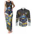 Parramatta Eels Couples Matching Tank Maxi Dress and Long Sleeve Button Shirt The Scream of Lightning Eyes - Indigenous Dot Ripping Effect