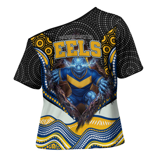 Parramatta Eels Cross Shoulder Shirt The Scream of Lightning Eyes - Indigenous Dot Ripping Effect
