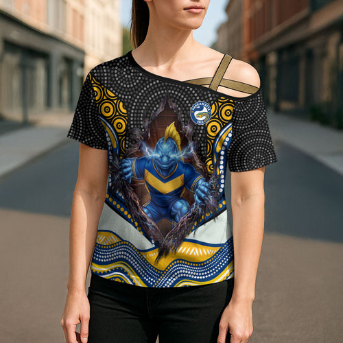 Parramatta Eels Cross Shoulder Shirt The Scream of Lightning Eyes - Indigenous Dot Ripping Effect