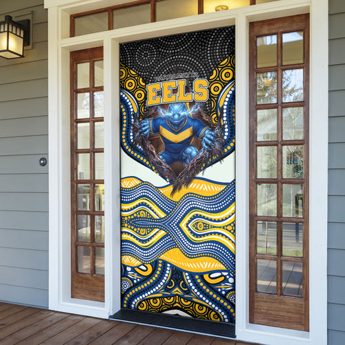 Parramatta Eels Door Cover The Scream of Lightning Eyes - Indigenous Dot Ripping Effect