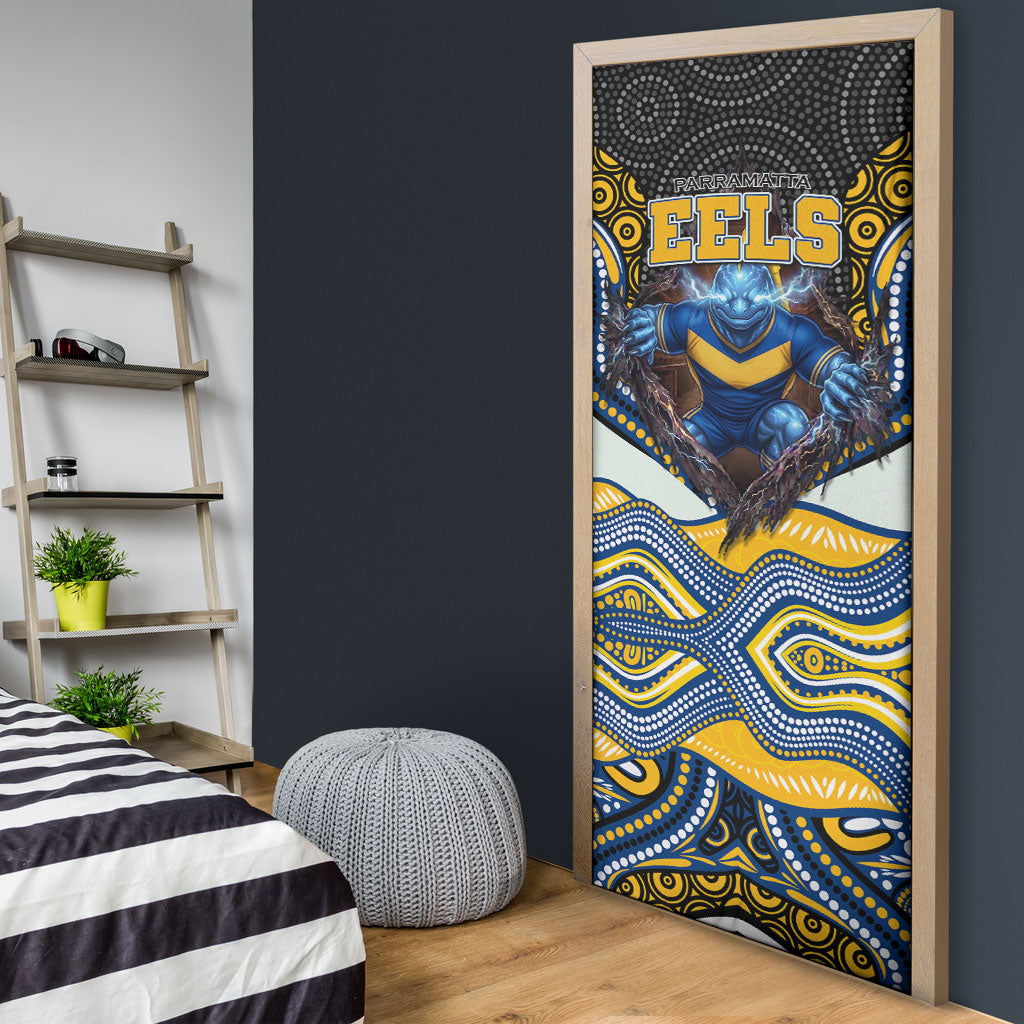Parramatta Eels Door Cover The Scream of Lightning Eyes - Indigenous Dot Ripping Effect