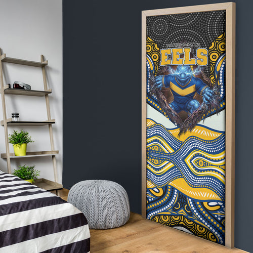 Parramatta Eels Door Cover The Scream of Lightning Eyes - Indigenous Dot Ripping Effect
