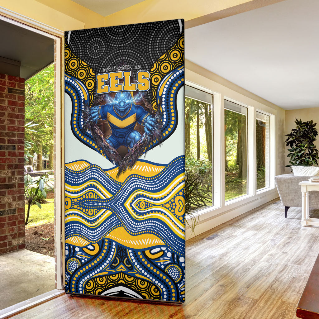 Parramatta Eels Door Cover The Scream of Lightning Eyes - Indigenous Dot Ripping Effect