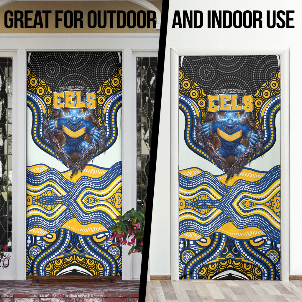 Parramatta Eels Door Cover The Scream of Lightning Eyes - Indigenous Dot Ripping Effect