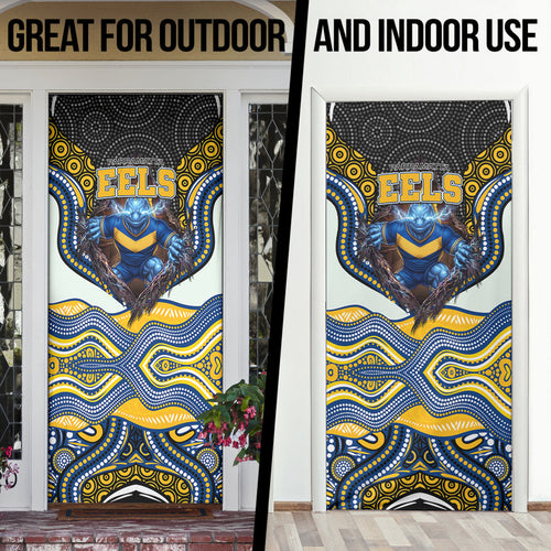 Parramatta Eels Door Cover The Scream of Lightning Eyes - Indigenous Dot Ripping Effect