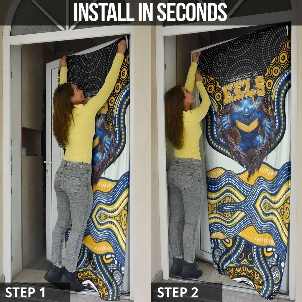 Parramatta Eels Door Cover The Scream of Lightning Eyes - Indigenous Dot Ripping Effect