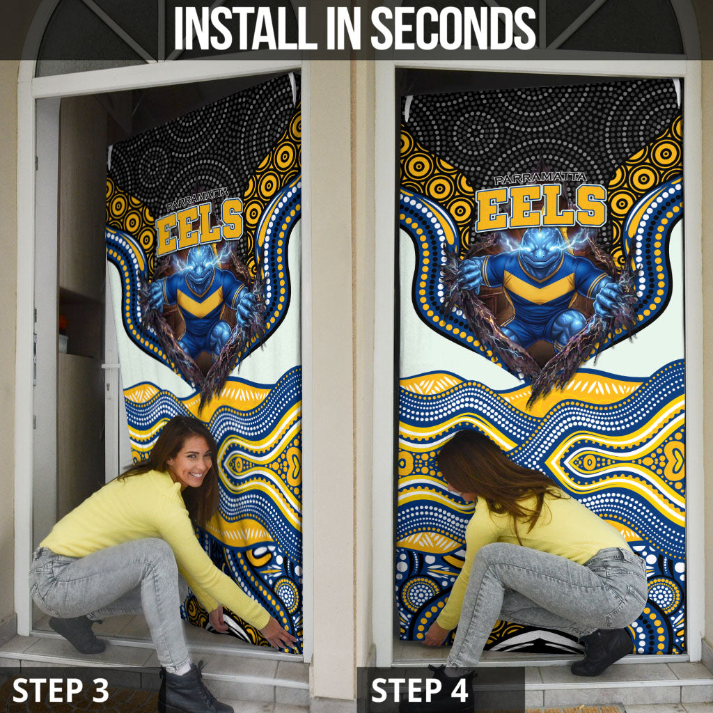 Parramatta Eels Door Cover The Scream of Lightning Eyes - Indigenous Dot Ripping Effect