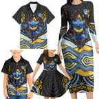 Parramatta Eels Family Matching Long Sleeve Bodycon Dress and Hawaiian Shirt The Scream of Lightning Eyes - Indigenous Dot Ripping Effect