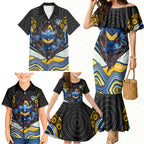 Parramatta Eels Family Matching Mermaid Dress and Hawaiian Shirt The Scream of Lightning Eyes - Indigenous Dot Ripping Effect