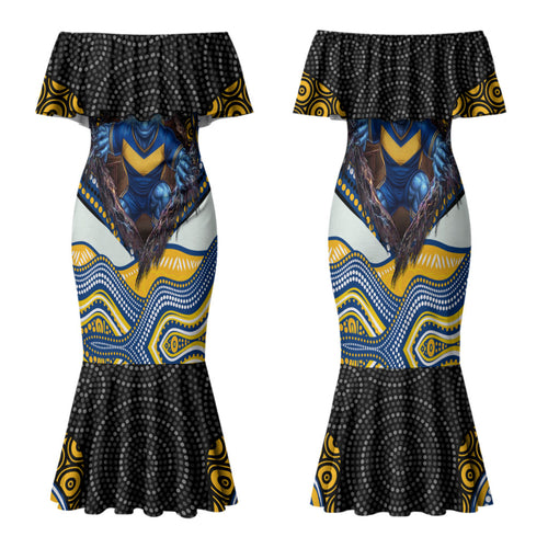 Parramatta Eels Family Matching Mermaid Dress and Hawaiian Shirt The Scream of Lightning Eyes - Indigenous Dot Ripping Effect