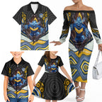Parramatta Eels Family Matching Off The Shoulder Long Sleeve Dress and Hawaiian Shirt The Scream of Lightning Eyes - Indigenous Dot Ripping Effect