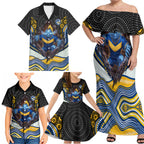 Parramatta Eels Family Matching Off Shoulder Maxi Dress and Hawaiian Shirt The Scream of Lightning Eyes - Indigenous Dot Ripping Effect