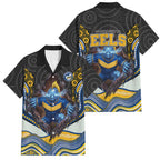 Parramatta Eels Family Matching Off Shoulder Short Dress and Hawaiian Shirt The Scream of Lightning Eyes - Indigenous Dot Ripping Effect