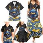 Parramatta Eels Family Matching Summer Maxi Dress and Hawaiian Shirt The Scream of Lightning Eyes - Indigenous Dot Ripping Effect