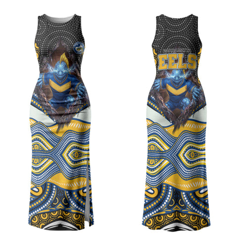 Parramatta Eels Family Matching Tank Maxi Dress and Hawaiian Shirt The Scream of Lightning Eyes - Indigenous Dot Ripping Effect