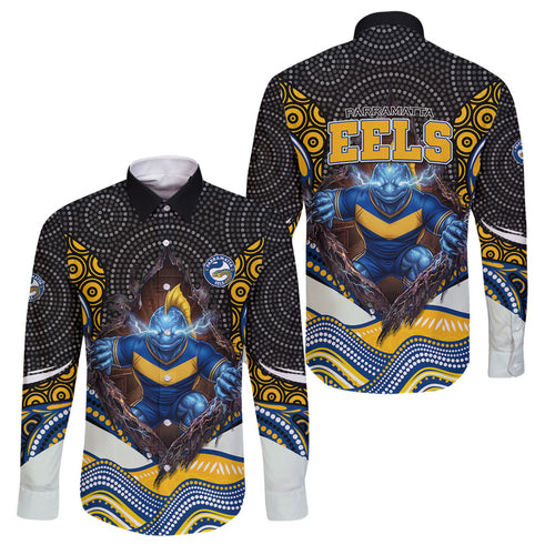 Parramatta Eels Family Matching Tank Maxi Dress and Hawaiian Shirt The Scream of Lightning Eyes - Indigenous Dot Ripping Effect