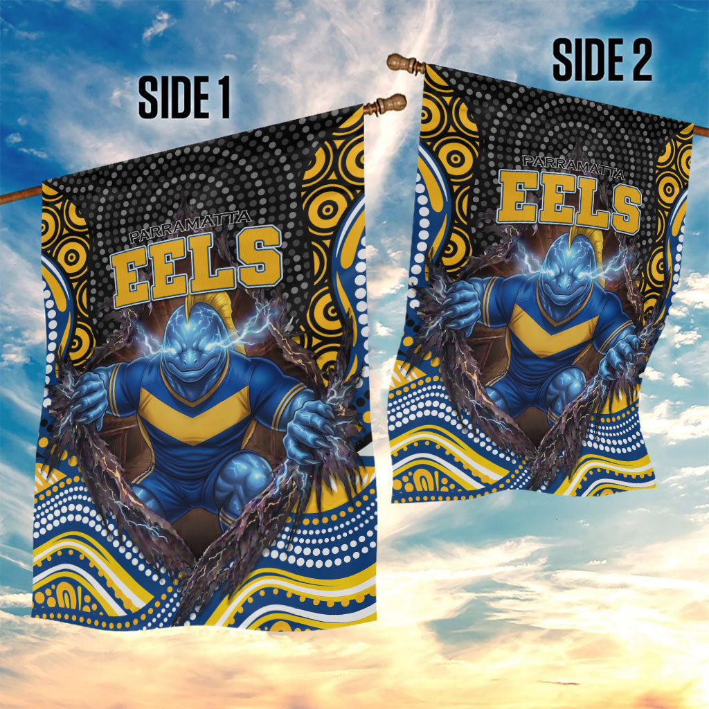 Parramatta Eels Garden Flag The Scream of Lightning Eyes - Indigenous Dot Ripping Effect
