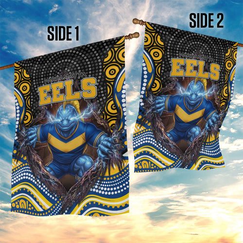 Parramatta Eels Garden Flag The Scream of Lightning Eyes - Indigenous Dot Ripping Effect