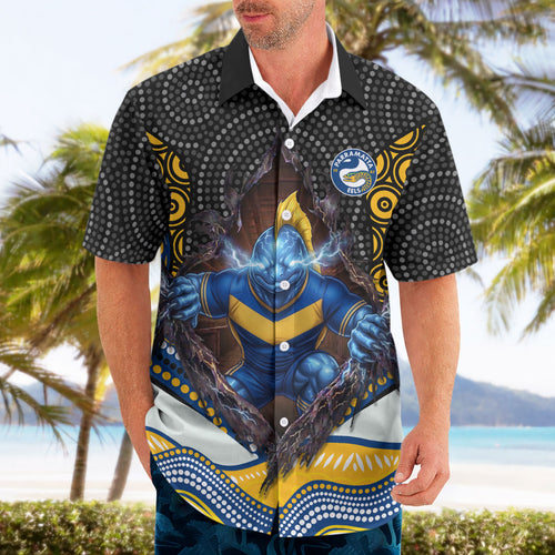 Parramatta Eels Hawaiian Shirt The Scream of Lightning Eyes - Indigenous Dot Ripping Effect