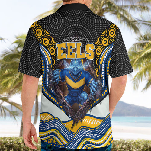 Parramatta Eels Hawaiian Shirt The Scream of Lightning Eyes - Indigenous Dot Ripping Effect