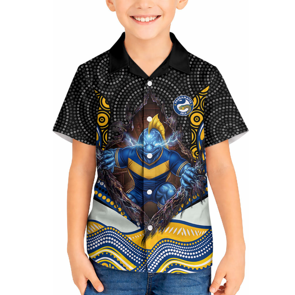 Parramatta Eels Hawaiian Shirt The Scream of Lightning Eyes - Indigenous Dot Ripping Effect