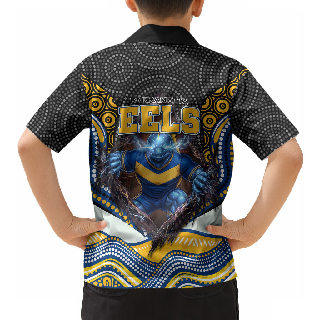 Parramatta Eels Hawaiian Shirt The Scream of Lightning Eyes - Indigenous Dot Ripping Effect