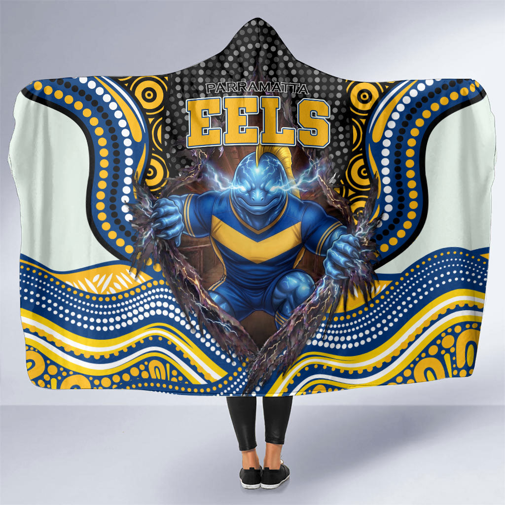 Parramatta Eels Hooded Blanket The Scream of Lightning Eyes - Indigenous Dot Ripping Effect