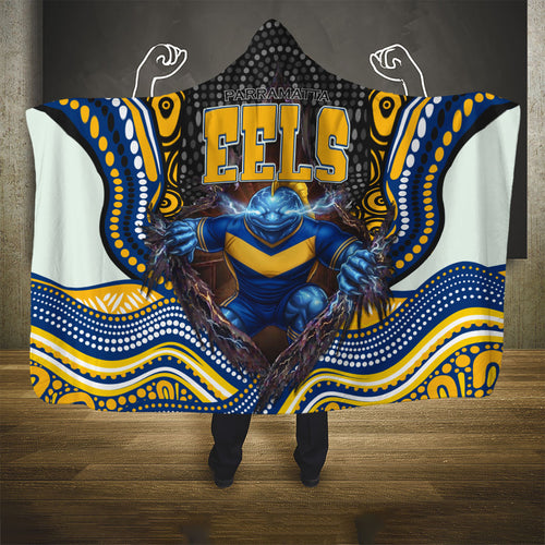 Parramatta Eels Hooded Blanket The Scream of Lightning Eyes - Indigenous Dot Ripping Effect