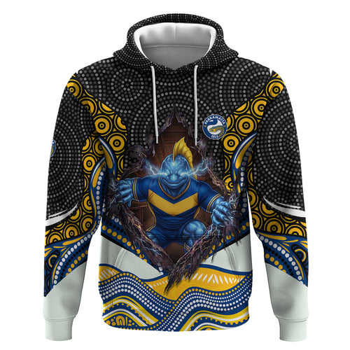 Parramatta Eels Hoodie The Scream of Lightning Eyes - Indigenous Dot Ripping Effect