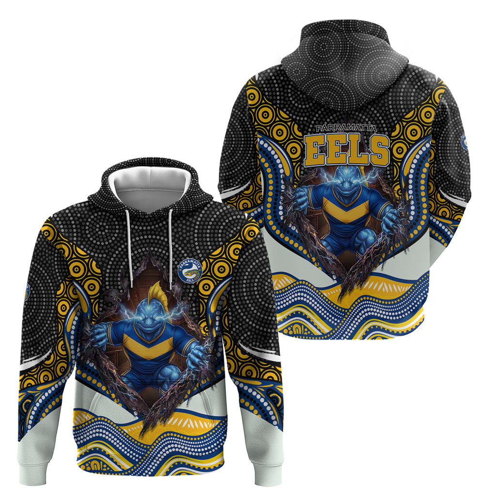 Parramatta Eels Hoodie The Scream of Lightning Eyes - Indigenous Dot Ripping Effect