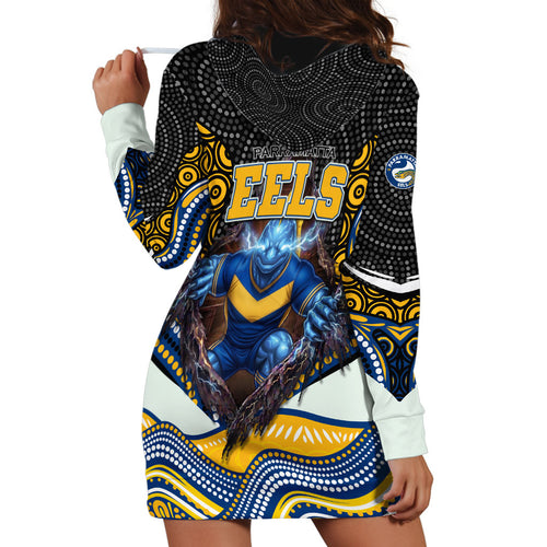 Parramatta Eels Hoodie Dress The Scream of Lightning Eyes - Indigenous Dot Ripping Effect