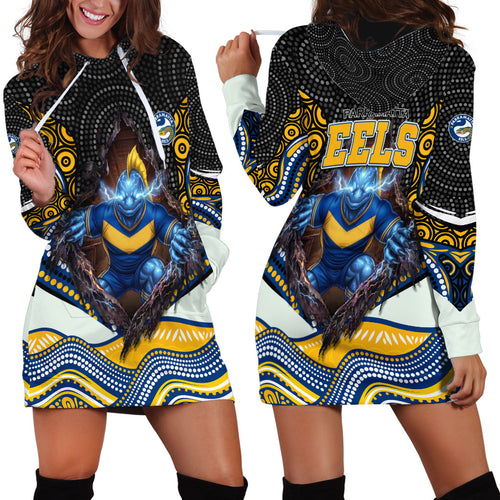 Parramatta Eels Hoodie Dress The Scream of Lightning Eyes - Indigenous Dot Ripping Effect