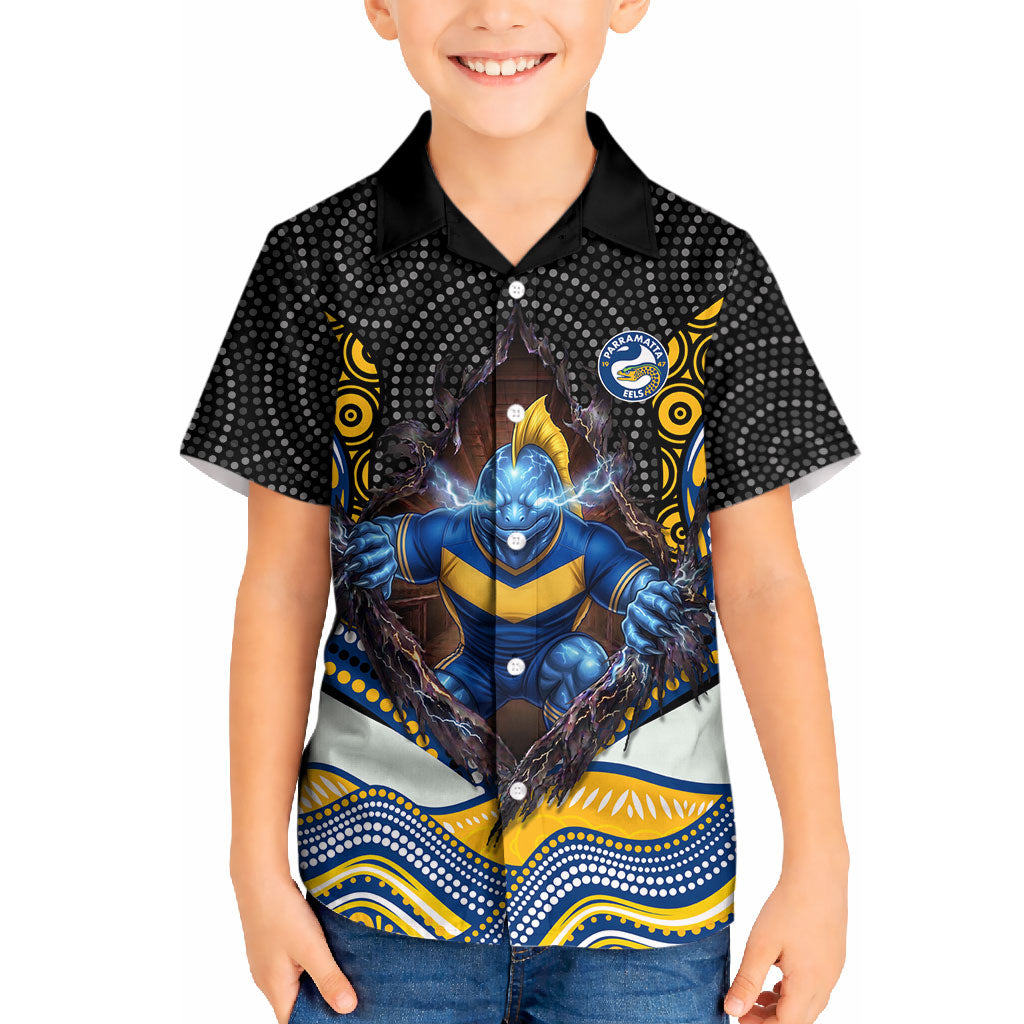 Parramatta Eels Kid Hawaiian Shirt The Scream of Lightning Eyes - Indigenous Dot Ripping Effect