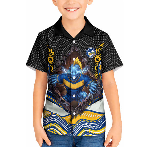 Parramatta Eels Kid Hawaiian Shirt The Scream of Lightning Eyes - Indigenous Dot Ripping Effect
