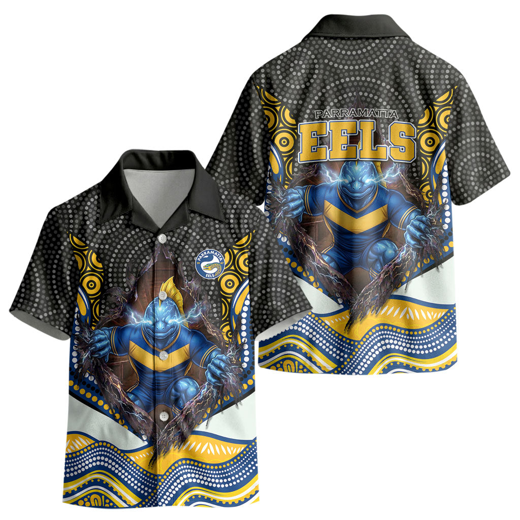 Parramatta Eels Kid Hawaiian Shirt The Scream of Lightning Eyes - Indigenous Dot Ripping Effect