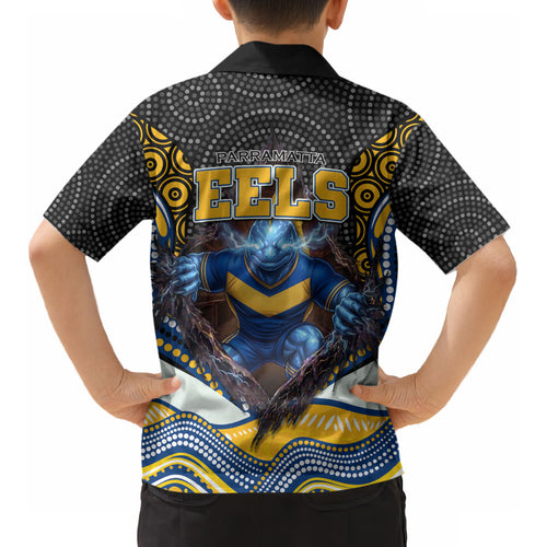 Parramatta Eels Kid Hawaiian Shirt The Scream of Lightning Eyes - Indigenous Dot Ripping Effect