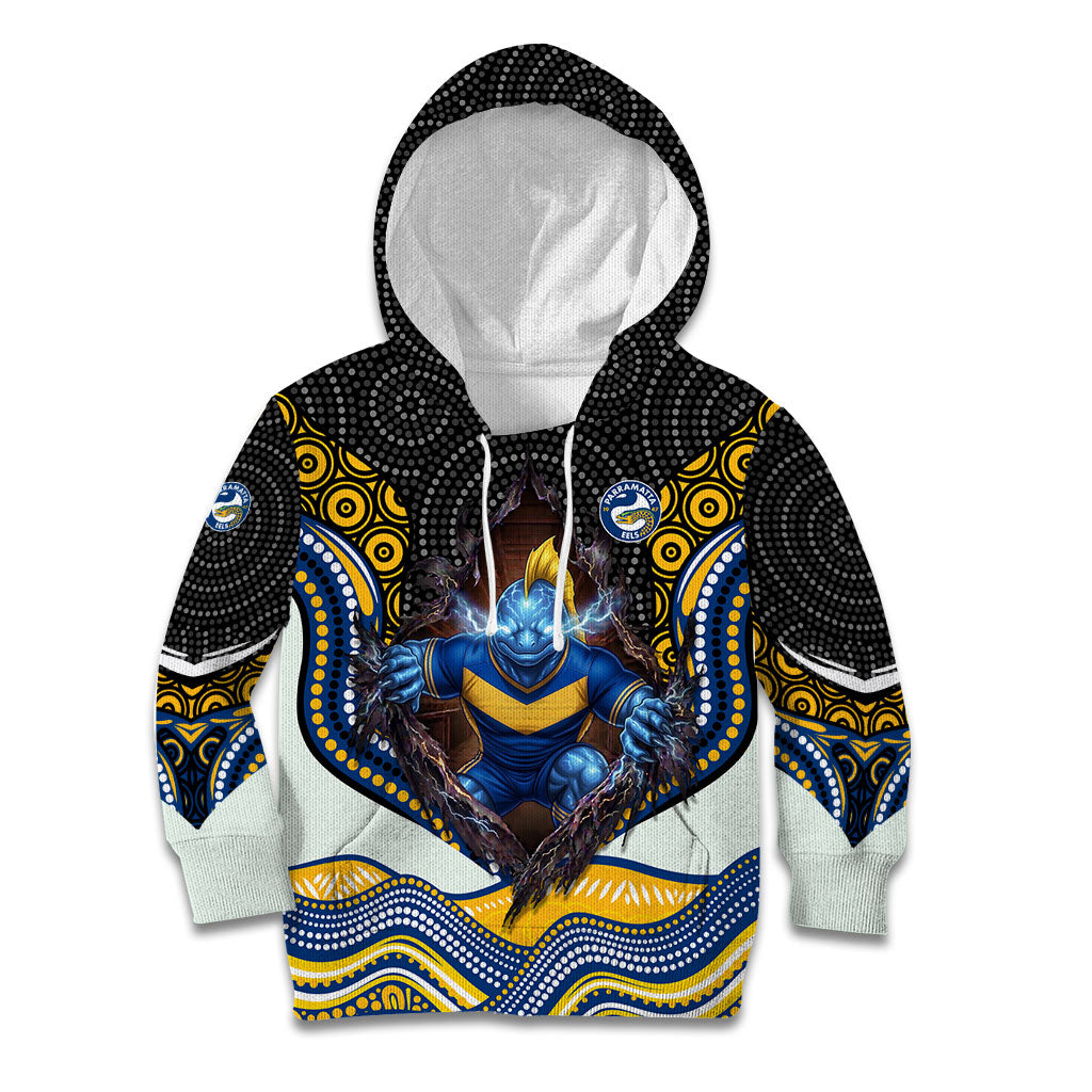 Parramatta Eels Kid Hoodie The Scream of Lightning Eyes - Indigenous Dot Ripping Effect