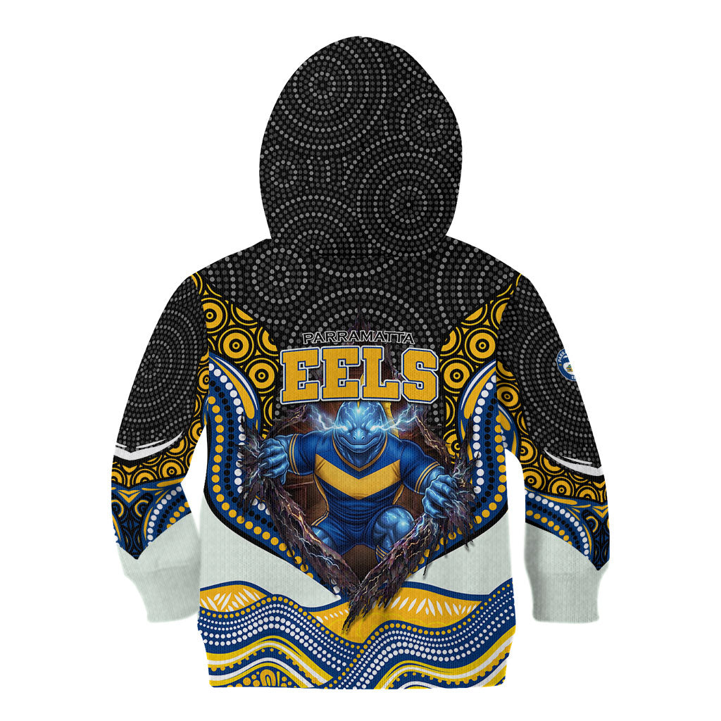 Parramatta Eels Kid Hoodie The Scream of Lightning Eyes - Indigenous Dot Ripping Effect